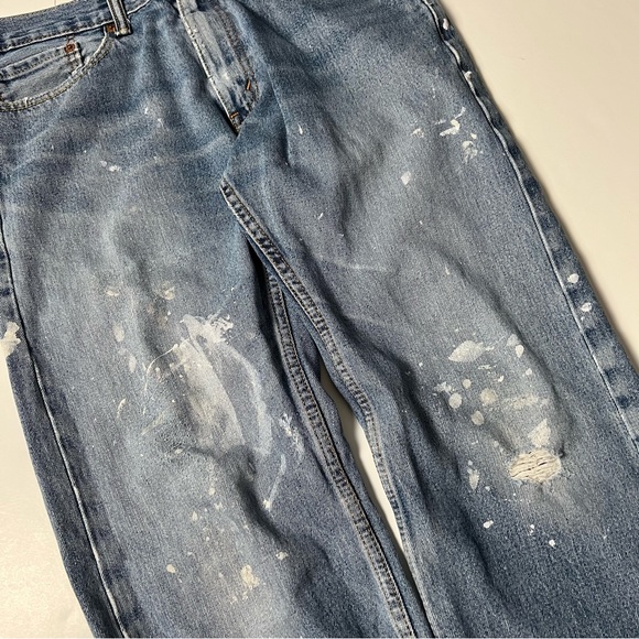 020 - VINTAGE 00s LEVIS STRAUS 505s PAINT SPLATTER 32 x 26 DENIM PANTS JEANS - Picture 9 of 9